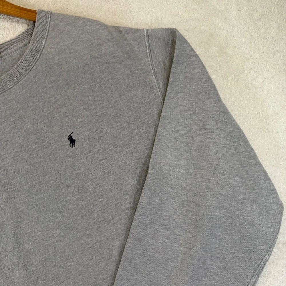 Vintage 90's Polo Ralph Lauren Gray Crewneck Sweatshirt XL Distressed Pony Logo